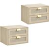 HOMCOM Set 2 comodini sospesi con 2 cassetti e ripiano effetto rattan, Rovere | Aosom Italy