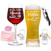 Joymaking Set di bicchieri da vino rosso e da birra con incisione, per la migliore mamma e il miglior papà del mondo, regali per genitori, papà, mamma, genitori personalizzati, regalo per la festa