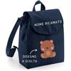 MAYRA Zaino, Sacca Personalizzabile per Bambino e Bambina in 100% Cotone Organico | Zainetto, Sacchetto per Asilo Nido Scuola Materna | Personalizzato con Ricamo Nome e Disegno (Blu)
