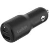 Belkin BoostCharge Doppio caricabatteria da auto da 42 W con ricarica rapida USB-C PPS da 30 W e porte USB-A da 12 W per iPhone 16,16 Pro,16 Plus,16 Pro Max,15,14,13, Samsung Galaxy S24 e altri, Nero