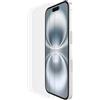 Belkin ScreenForce TemperedGlass Vetro Temperato per iPhone 16, durezza 9H, antigraffio, trasparente, include un supporto per un'applicazione senza bolle, pellicola per iPhone 16, iPhone 15, 2 pezzi