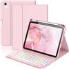 KBCASE Custodia Tastiera per iPad A16 11/10 Generazione (2025/2022) | 7 Colori Illuminato, Senza fili Staccabile Bluetooth Custodia con Portapenna per iPad 10/11 Generazione, Italiano QWERTY,Rosa