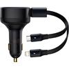 Baseus Enjoyment - Caricabatteria da auto con cavo USB-C + Lightning 3A, 30 W (nero)
