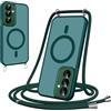 Pnakqil Cover Magnetica con Cordino per Samsung Galaxy S25 Plus/S25+ 5G, Compatibile con MagSafe, Sottile con Laccio Collana Tracolla Regolabile AntiGraffio Case con Collana-Verde