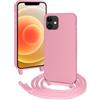 FERLAN Custodia per iPhone 12 Mini Cover con Cordino,Rosa | Custodia con Laccio Collana Tracolla Regolabile Sottile Silicone Morbido TPU Bumper Antiurto AntiGraffio Protettiva Case
