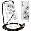 Knrlqim Cordino Cover per Apple iPhone 16 6,1, Aesthetic Fiori Motivo Disegno Magnetica Trasparente PC Compatibile con MagSafe Case Corda Laccio Antiurto Anticaduta Protettiva Custodia, Nero