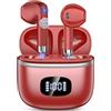 POMUIC Cuffie Bluetooth, Auricolari Bluetooth 5.4 Stereo HiFi con 4 ENC Mic, 40 Ore Sport Cuffie Wireless IP7 Impermeabili con LED Display, Touch Control Cuffiette per Androide iOS, Ricarica Rapida, Rosso