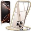 caslord Trasparente Cover con Cordino per iPhone 16 Pro | 1,6 m Regolabile | Antiurto | Anti-ingiallimento | Anti-Graffio | Oro