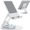 OMOTON Supporto Tablet Girevole 360°, Regolabile per iPad e Tablet, Stand Pieghevole da Tavolo in Alluminio, Dock Compatibile con iPad Air/Mini/Pro 11/12.9, Argento