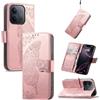 JIUNINE Cover a Libro in Pelle per XIAOMI Redmi 17C 5G, Oro rosa | Custodia Portafoglio Antiurto in Pelle Sintetica, Motivo Farfalle 3D, Portacarte, Supporto Regolabile, Chiusura Magnetica