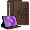 Auslbin Custodia per Lenovo Idea Tab Pro 12.7 2025 Protettiva Retrò Cover in Stile Fiore in Rilievo Design con Fibbia Magnetica Custodie con Funzione di Supporto Marrone