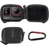 Walking Way Custodia per Insta360 Ace Pro/2, borsa da viaggio rigida portatile semi-aperta, accessorio per fotocamera, con esterno in PU pelle resistente e moschettone, Nero