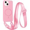 FMPCUON FNPCUON Cover Magnetica con Cordino per iPhone 12 Mini Compatibile con MagSafe,Ricarica Wireless, Placcatura Disegno Custodia con Collana Laccio Tracolla Regolabile Case.Pink