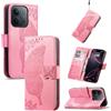 JIUNINE Cover a Libro in Pelle per XIAOMI Redmi 17C 5G, Rosa | Custodia Portafoglio Antiurto in Pelle Sintetica, Motivo Farfalle 3D, Portacarte, Supporto Regolabile, Chiusura Magnetica