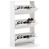 duehome | Scarpiera Remi a 3 ante apribili, mobile scarpiera stretta con maniglie metalliche, finitura in bianco artik, dimensioni: 60 cm (lunghezza) x 113 cm (altezza) x 22 cm (profondità)