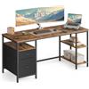 VASAGLE Scrivania per Computer, 3 Ripiani, 2 Cassetti, 160 x 60 x 76 cm | Tavolo da Ufficio, per Ufficio, Soggiorno, Stile Moderno, Marrone Vintage e Nero Opaco, Collezione BARNET LWD105K01