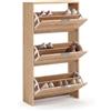 duehome | Scarpiera Remi a 3 ante apribili, mobile scarpiera stretta con maniglie metalliche, finitura in rovere canadese, dimensioni: 60 cm (lunghezza) x 113 cm (altezza) x 22 cm (profondità)