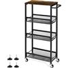 NANANARDOSO Carrello portaoggetti sottile a 4 livelli, scaffale per piccoli spazi, carrello con piano in legno e manico in metallo per spazi ristretti in cucina, bagno, lavanderia, nero.