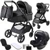 Twinly - Passeggino Trio 3 in 1 - Sistema Modulare con Carrozzina per Neonati, Ovetto Auto & Passeggino Leggero 25 kg portata - FABULY - Pieghevole con Borsa, Zanzariera e Parapioggia - [nero]