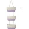TeoKJ Cestino pensile per porta, organizer da parete a 3 ripiani, in corda di cotone intrecciata, con ganci, per bagno, cestino pensile per frutta, bianco e viola