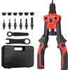 GETLITOOL 10-Inch Rivettatrice con Doppia Imupgnatura per Impieghi Gravosi, Include 6 Mandrini M3 M4 M5 M6 M8 M10, Pistola Manuale a Dadi Rivetti con Valigetta per Garage Officine