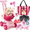 vamei Elettronico Cane Giocattolo per Bambini Peluche Interattivo Cane che Cammina Abbaia con Passeggino, Cagnolino Interattivo Nutrirsi Fare il Bagno Gioco di Ruolo Compleanno Natale Regalo Bambina