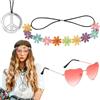 Elegance-go Hippie Costume Set,Accessori per Costumi di Anni '60 e '70 Fascia Costume Hippy Occhiali Hippie Vintage,Fascia Di Fiori,Fascia Boho per Festa Spiaggia Viaggio Foto
