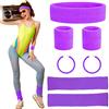 Beamely Set per fasce e polsini anni '80 per feste per donne e ragazze, accessori per costumi al neon anni '80, con orecchini, kit sportivo per anni '80, stile retrò, forniture per feste in palestra e sport