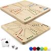 Ludibel Gioco di Ludo XL 4-6 Giocatori - Tabellone Reversibile 40x40 cm in Legno Massello - Compatibile con Tock e Jackaroo - Con Carte o Dadi - Include Biglie in Vetro