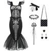 Generico Costume Sirenetta Bambina Vestito da Scheletro Costume Sirena Nero Abito Principessa Ariel per Halloween Carnevale