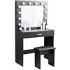 Produce Shop Postazione Trucco Nero con lampadine LED Specchio Sgabello Gaia Black