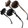 GQUEEN Occhiali da Sole da Uomo Donna Retrò Rotondi Polarizzati UV400 MTS2 | Steampunk, Metallo, Antiriflesso, Regolabili, Leggero e Durevole, Custodia Morbida, Guida, Costumi, Feste