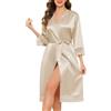 Vlazom Accappatoio Donna Kimono Lungo in Raso Maniche 3/4 Veste da Camera | Lunghezza maxi elegante, kimono in raso lussuoso, perfetto per sposa e damigelle, pizzo delicato ai polsini e all'orlo