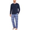 Uniexcosm Pigiama Uomo Invernale Cotone, Maniche Lunghe | 95% cotone, collo serafino a 3 bottoni, taschino, maniche lunghe, pantaloni a quadri, vita elastica e tasche