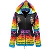 SHOPOHOLIC FASHION Shopoholic Mode - Giacca da Donna con Cappuccio, Motivo Arcobaleno, Stile Hippy