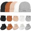 DRESHOW Set di Cappello Neonato Muffole e Calzini Neonato Cotone Beanie Calzini Nessun Graffio Guanti Calze Calde Spesse per Ragazzi Ragazze 0-6 Mesi