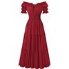 SCARLET DARKNESS Maxi abito rinascimentale da donna con spalle scoperte | Costume medievale, maniche a sbuffo, scollo con lacci, vita a nido d'ape, abito lungo da contadina da donna, con tasche