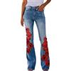KBOPLEMQ Jeans da donna con fiori ricamati, pantaloni a zampa, eleganti, elasticizzati, stile retrò, skinny, pantaloni casual, a vita alta, larga, alla moda, a gamba larga, stile retrò