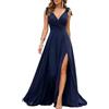 Generic Maxi abito da donna in chiffon con scollo a V e spalline con fiocco e spacco alto formale