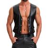 Ausing Maglietta da uomo in ecopelle, slim fit, con bottoni, per feste, danza, rave, discoteca, Halloween, taglie S-3XL