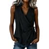 Generico Gilet Donna Cotone Smanicato Estivo - Canotta Estiva Donna Cotone Lino | Scollo A V Gilet Con Chiusura Incrociata Magliette Colletto Rivoltato Camice Traspirante Tanktop Per Lavoro E Tempo Libero