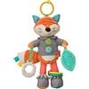 Infantino Go Gaga volpe di peluche, giocattolo sensoriale per neonati da applicare al passeggino o alla carrozzina con massaggia gengive e sonaglio