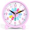 OSDUE Sveglia Bambini, Sveglia Silenziosa, Comodino Batteria, per Didattica | Comodino A Batteria, Sveglias Didattica per Ragazzi Ragazze, Facile Utilizzo Sveglias Analogica al Quarzo Colora, Rosa Chiaro