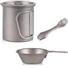 Kuuleyn Set di posate in metallo Kuuleyn per campeggio escursionismo e picnic | materiale in metallo leggero|set 3 pezzi ciotola tazza forchetta|scale di volume |maniglia piegata|borsa portaoggetti in rete
