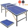 LiveGo Tavolo da ping pong pieghevole con rete e set di racchette, per interni ed esterni, superficie blu, include 2 racchette e 3 palline, robusto design a 6 gambe, per bambini e adulti