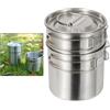 Kivivaka Set di pentole da campeggio in acciaio inox 304, manico pieghevole, pentole portatili per escursioni, viaggi, tazza impilabile all'aperto