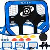 Fitencexu Porta da calcio per bambini con parete 3 in 1, porta pop-up con 5 fori e borsa per il trasporto, chiodi da pavimento, blu