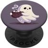 Little Boo Studio Plum Ghost Holding Hot Cocoa Kawaii per gli amanti di Halloween PopSockets PopGrip Adesivo
