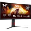 AOC Monitor CU34G4CAP 34 pollici Curvo 3440x1440, UW-QHD, 180Hz, Fast VA Panel, 1ms GtG, USB Hub Height Adjustment, (HDMI2x 2.0 DP 1x 1.4) Adaptive Sync, HDR400, FreeSync, Nero