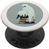 Little Boo Studio Fantasma grigio con una pila di libri Kawaii per gli amanti di Halloween PopSockets PopGrip Adesivo